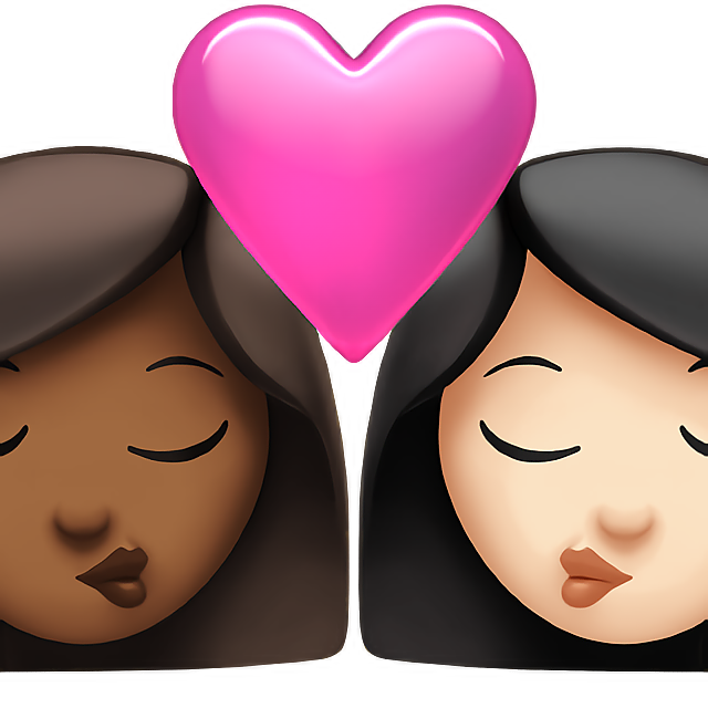 Kiss: Woman, Woman, Medium-Dark Skin Tone, Light Skin Tone