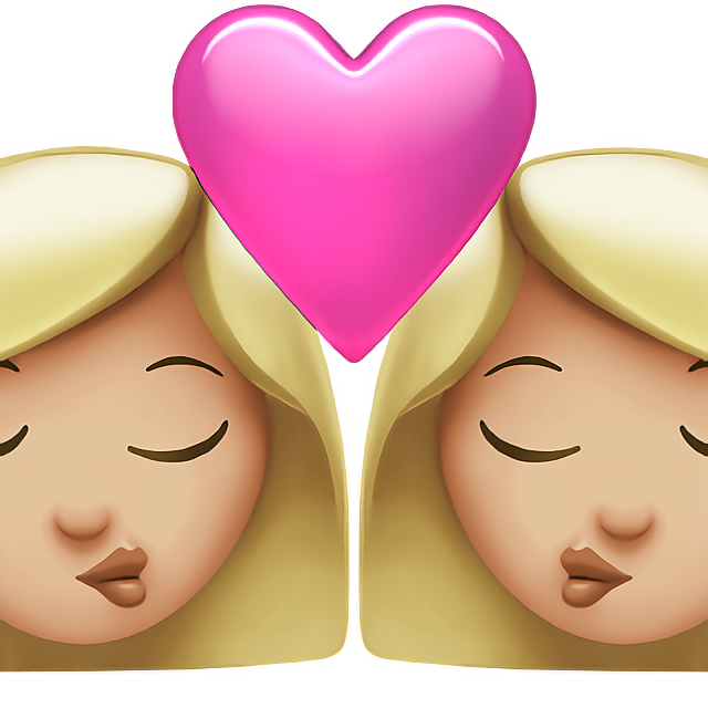 Kiss: Woman, Woman, Medium-Light Skin Tone