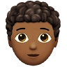 Person: Medium-Dark Skin Tone, Curly Hair Emoji 🧑🏾‍🦱 image - Apple style
