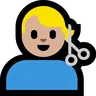 Man Getting Haircut: Medium-Light Skin Tone Emoji 💇🏼‍♂️ image - Microsoft Windows 10 Segoe UI Emoji style