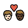 Kiss: Man, Man, Light Skin Tone, Dark Skin Tone Emoji 👨🏻‍❤️‍💋‍👨🏿 image - OpenMoji style