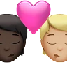 Kiss: Person, Person, Dark Skin Tone, Medium-Light Skin Tone Emoji 🧑🏿‍❤️‍💋‍🧑🏼 image - Apple style