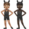 People With Bunny Ears: Medium Skin Tone, Dark Skin Tone Emoji 🧑🏽‍🐰‍🧑🏿 image - Apple style