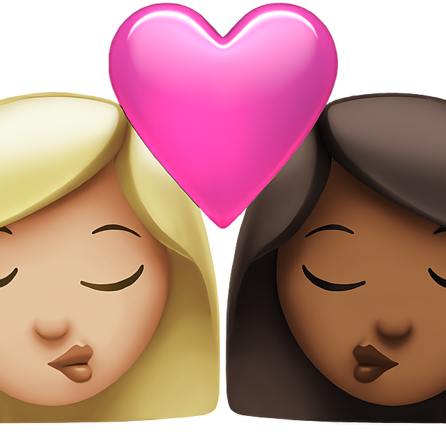 Kiss: Woman, Woman, Medium-Light Skin Tone, Medium-Dark Skin Tone
