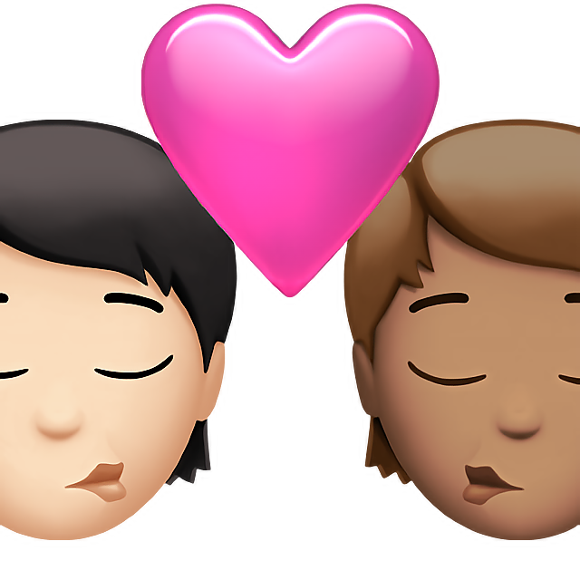 Kiss: Person, Person, Light Skin Tone, Medium Skin Tone
