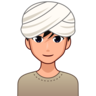 Man Wearing Turban: Medium-Light Skin Tone Emoji 👳🏼‍♂️ image - Emojidex style