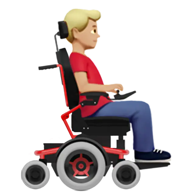 Man In Motorized Wheelchair Facing Right: Medium-Light Skin Tone