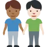 Men Holding Hands: Medium-Dark Skin Tone, Light Skin Tone Emoji 👨🏾‍🤝‍👨🏻 image - Twitter / X (Twemoji) style