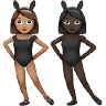Women With Bunny Ears: Medium Skin Tone, Dark Skin Tone Emoji 👩🏽‍🐰‍👩🏿 image - Apple style