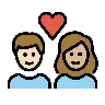 Couple With Heart: Person, Person, Light Skin Tone, Medium-Light Skin Tone Emoji 🧑🏻‍❤️‍🧑🏼 image - OpenMoji style