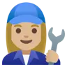 Woman Mechanic: Medium-Light Skin Tone Emoji 👩🏼‍🔧 image - Google Noto Color style