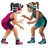 Women Wrestling: Light Skin Tone, Medium Skin Tone Emoji 👩🏻‍🫯‍👩🏽 image - Apple style