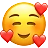 Volto sorridente con occhi sorridenti e tre cuori