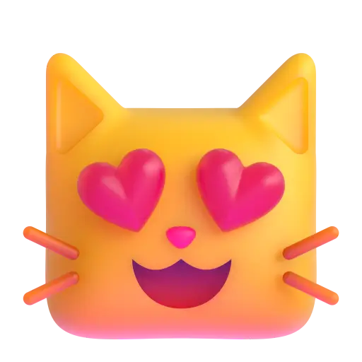Cara de gato sonriente con ojos de corazón