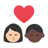 Kiss: Woman, Man, Light Skin Tone, Dark Skin Tone Emoji 👩🏻‍❤️‍💋‍👨🏿 image - Tossface style