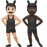 Men With Bunny Ears: Light Skin Tone, Dark Skin Tone Emoji 👨🏻‍🐰‍👨🏿 image - Apple style