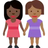 Women Holding Hands: Dark Skin Tone, Medium-Dark Skin Tone Emoji 👩🏿‍🤝‍👩🏾 image - Twitter / X (Twemoji) style