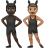 Men With Bunny Ears: Dark Skin Tone, Medium Skin Tone Emoji 👨🏿‍🐰‍👨🏽 image - Apple style