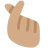 Hand With Index Finger And Thumb Crossed: Medium Skin Tone Emoji 🫰🏽 image - Twitter / X (Twemoji) style