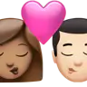 Kiss: Woman, Man, Medium Skin Tone, Light Skin Tone Emoji 👩🏽‍❤️‍💋‍👨🏻 image - Apple style