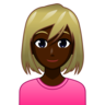 Woman: Dark Skin Tone, Blond Hair Emoji 👱🏿‍♀️ image - Emojidex style