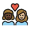 Couple With Heart: Woman, Woman, Dark Skin Tone, Medium-Light Skin Tone Emoji 👩🏿‍❤️‍👩🏼 image - OpenMoji style
