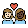 Couple With Heart: Woman, Woman, Light Skin Tone, Dark Skin Tone Emoji 👩🏻‍❤️‍👩🏿 image - OpenMoji style