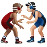 Men Wrestling: Medium Skin Tone, Light Skin Tone Emoji 👨🏽‍🫯‍👨🏻 image - Apple style