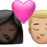Kiss: Woman, Man, Dark Skin Tone, Medium-Light Skin Tone Emoji 👩🏿‍❤️‍💋‍👨🏼 image - Apple style