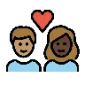 Couple With Heart: Woman, Man, Medium Skin Tone, Dark Skin Tone Emoji 👩🏽‍❤️‍👨🏿 image - OpenMoji style