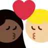 Kiss: Woman, Man, Dark Skin Tone, Medium-Light Skin Tone Emoji 👩🏿‍❤️‍💋‍👨🏼 image - Twitter / X (Twemoji) style