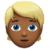 Person: Medium-Dark Skin Tone, Blond Hair Emoji 👱🏾 image - Apple style