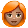 Woman: Medium Skin Tone, Red Hair Emoji 👩🏽‍🦰 image - WhatsApp style