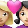 Couple With Heart: Woman, Woman, Medium-Light Skin Tone, Light Skin Tone Emoji 👩🏼‍❤️‍👩🏻 image - Apple style