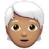 Person: Medium Skin Tone, White Hair Emoji 🧑🏽‍🦳 image - Apple style