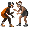 People Wrestling: Dark Skin Tone, Medium Skin Tone Emoji 🧑🏿‍🫯‍🧑🏽 image - Apple style