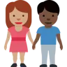 Woman And Man Holding Hands: Medium Skin Tone, Dark Skin Tone Emoji 👩🏽‍🤝‍👨🏿 image - Twitter / X (Twemoji) style