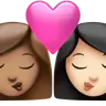 Kiss: Woman, Woman, Medium Skin Tone, Light Skin Tone Emoji 👩🏽‍❤️‍💋‍👩🏻 image - Apple style