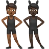 People With Bunny Ears: Medium-Dark Skin Tone, Dark Skin Tone Emoji 🧑🏾‍🐰‍🧑🏿 image - Apple style