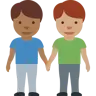 Men Holding Hands: Medium-Dark Skin Tone, Medium Skin Tone Emoji 👨🏾‍🤝‍👨🏽 image - Twitter / X (Twemoji) style