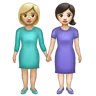 Women Holding Hands: Medium-Light Skin Tone, Light Skin Tone Emoji 👩🏼‍🤝‍👩🏻 image - WhatsApp style