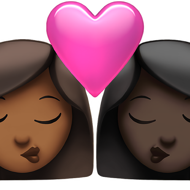 Kiss: Woman, Woman, Medium-Dark Skin Tone, Dark Skin Tone