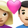 Couple With Heart: Woman, Man, Medium-Light Skin Tone, Light Skin Tone Emoji 👩🏼‍❤️‍👨🏻 image - Apple style