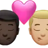 Kiss: Man, Man, Dark Skin Tone, Medium-Light Skin Tone Emoji 👨🏿‍❤️‍💋‍👨🏼 image - Apple style