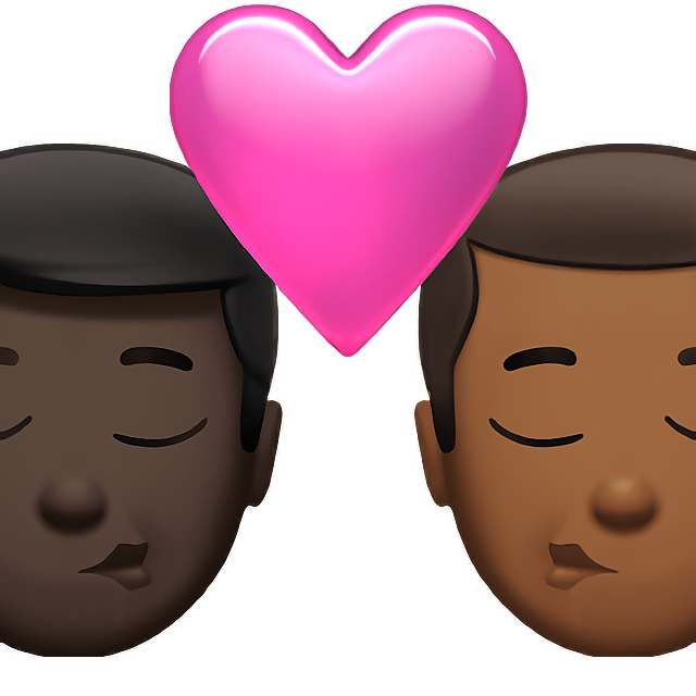 Kiss: Man, Man, Dark Skin Tone, Medium-Dark Skin Tone