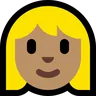 Woman: Medium Skin Tone, Blond Hair Emoji 👱🏽‍♀️ image - Microsoft Windows 10 Segoe UI Emoji style