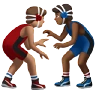 Men Wrestling: Medium Skin Tone, Medium-Dark Skin Tone Emoji 👨🏽‍🫯‍👨🏾 image - Apple style
