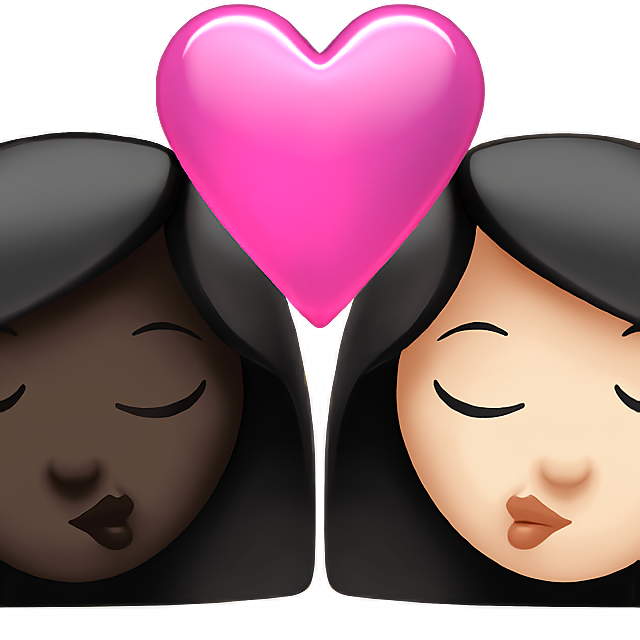 Kiss: Woman, Woman, Dark Skin Tone, Light Skin Tone