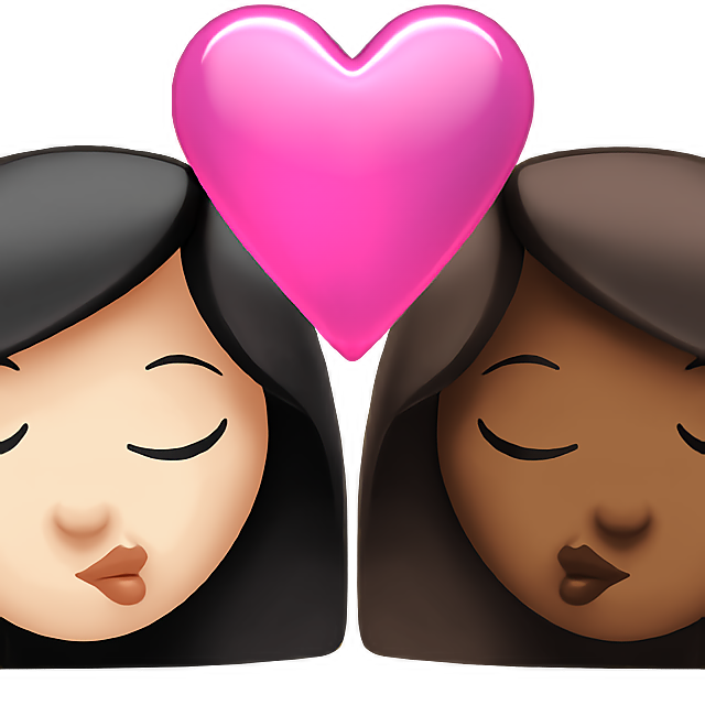Kiss: Woman, Woman, Light Skin Tone, Medium-Dark Skin Tone