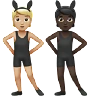 People With Bunny Ears: Medium-Light Skin Tone, Dark Skin Tone Emoji 🧑🏼‍🐰‍🧑🏿 image - Apple style